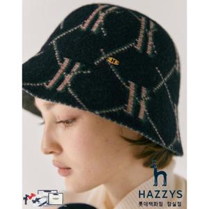 [헤지스]HILG5E801N2_여성 네이비 로고패턴 울혼방 버킷햇