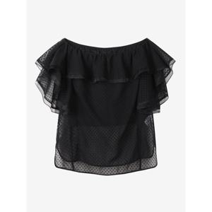 [듀엘]오프숄더 디테일 러플 도트 블라우스 D252MSC061