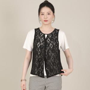 애비뉴투지 엄마옷 레이스 시스루 앞트임 라운드 봄 여름 숏 조끼 V08513