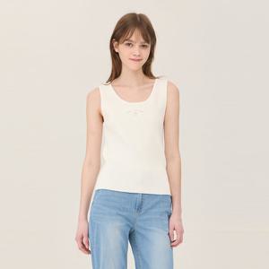 [베네통] 글리터 자수 골지 슬리브리스 니트_BAKP01541IV