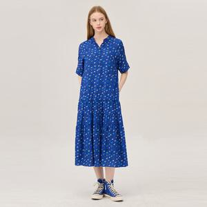 [베네통] 강아지 패턴 반팔 롱 원피스_BAOP02541BL