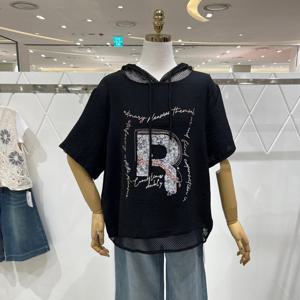 [밸리걸] 네팅 후드 레터링 티셔츠 608260
