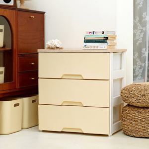 모던플러스 우드상판 3단 플라스틱 서랍장 (내추럴오크/화이트오크/티크오크)