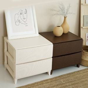 가든 라탄 서랍장 와이드형 2단 플라스틱 수납장