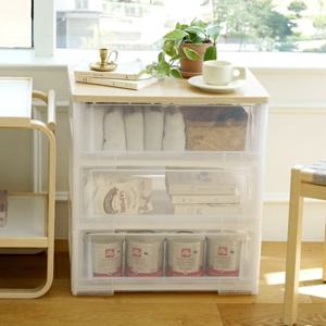 이노스 투명 우드상판 3단 서랍장 (내추럴오크/화이트오크)