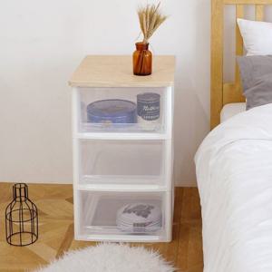 어반 우드상판 베이직 서랍장 3단 (화이트/투명/다크투명)