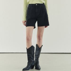 [플랙진]여성 마리 M28 블랙 핀턱 데님 숏츠 반바지 (PJTT2MYM283)