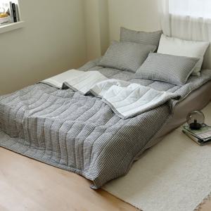 [르헤브] 깅엄체크 순면 시어서커 누빔이불 토퍼세트 (SS/싱글)