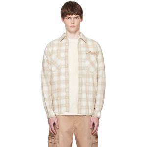 25 FW 아미리 남성 베이지 블리치 반다나 패치 플란넬 셔츠 252886M192028