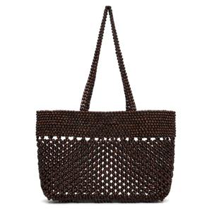 25 FW 까레라 여성 브라운 나무 비즈 토트백 251909F049001