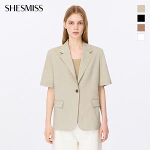 [쉬즈미스] 린넨 블렌드 원 버튼 하프 자켓_SWWJKP21040