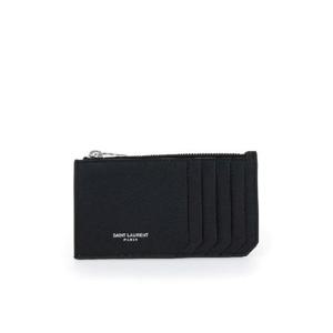 생로랑 블랙 레더 로고 지퍼 카드지갑 687539