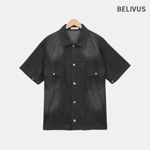 [빌리버스]빌리버스 남자 데님 워싱 포켓 반팔 셔츠 BXR052