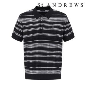 [세인트앤드류스]남성 별 심볼 체크 칼라 반팔 니트 (811E2SR202BK)