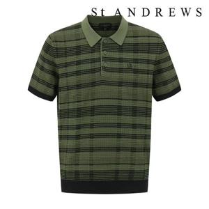 [세인트앤드류스]남성 별 심볼 체크 칼라 반팔 니트 (811E2SR202KH)