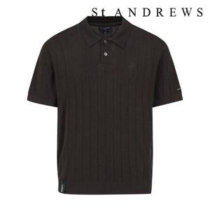 [세인트앤드류스]남성 스트라이프 조직감 칼라 반팔 니트 (811E2SR203BR)