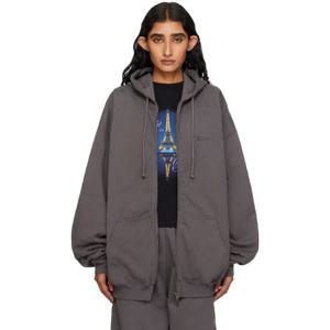 25 FW 베트멍 여성 그레이 박싱 로고 오버사이즈 집업 후드티 252669F097001