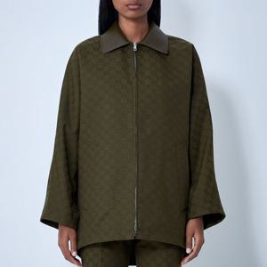25 FW 구찌 GG 올오버 모노그램 레더 칼라 집업 자켓 올리브 그린 826626 Z8B1O 3602