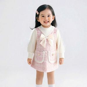 [조이멀티]핑크트위드 여아동 긴팔 원피스 205886