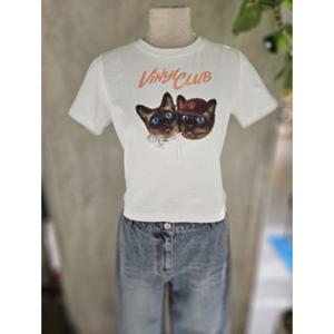 [ZOOC] 캣 프린트 크롭 티셔츠 (Z252PSM003)