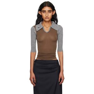 25 FW 키코 코스타디노브 여성 카키   그레이 라리사 니트 폴로 셔츠 252985F108001