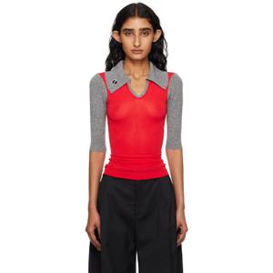 25 FW 키코 코스타디노브 여성 레드   그레이 라리사 니트 폴로 셔츠 252985F108000