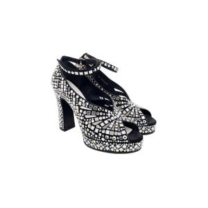 [엘러브] 샤넬 24C 스트라스 플랫폼 힐 샌들 36.5 실버 5ET1286