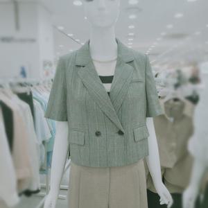 [비지트인뉴욕]더블 브레스트하프슬리브 체크반팔자켓 VB5JKA2_U