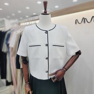 [비지트인뉴욕]라운드 테잎배색 반팔트위드자켓 VB5JK91_US