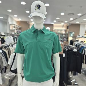 [챌린저]남성 펀칭 에어플로우 하이넥 반팔 우븐탑 그린_CHE2MWT