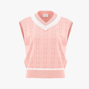 페어라이어 여성 브이넥 프릴 니트 베스트 (코랄)