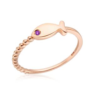 [비앤비골드] 14K 물고기 큐빅아이 언발볼 자수정 탄생석 반지 NPR41998
