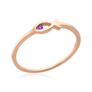 [비앤비골드] 14K 물고기 큐빅아이 자수정 탄생석 반지 NPR41986