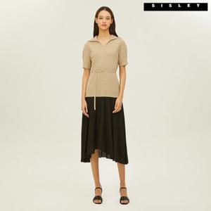 [시슬리]시슬리 우븐배색 벨티드 니트원피스 SAKO01241_KA