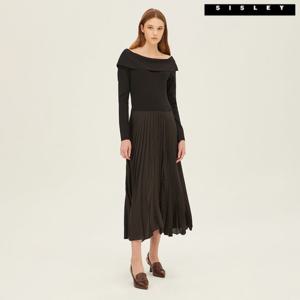 [시슬리]시슬리 체이스 니트탑 주름 원피스 SAOP02241_BK