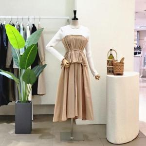 [포커스]  FF3H7OP01194_프릴 배색 A라인 롱원피스