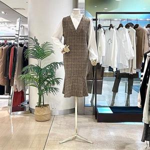 [파르베]  F23D54760_울 체크 민소매 롱 원피스