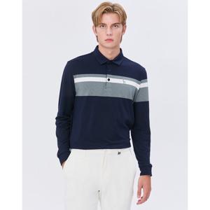 헤지스 골프 남성 24FW 스테디셀러로고 스트라이프 긴팔 폴로 티셔츠 (NAVY) WPTS4D702N3