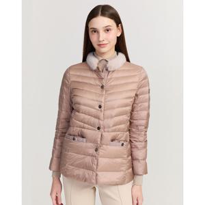 닥스 골프 여성 25FW PREMIUM 베이지 초경량 구스다운 밍크트리밍 점퍼 DNJU5D721I3