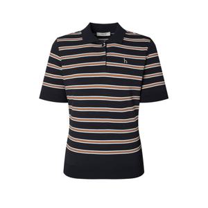 헤지스 골프 여성 25FW 네이비 여성 멀티 스트라이프 반팔 카라 스웨터 HWSW5C513N3