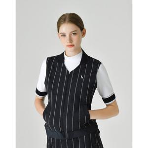 헤지스 골프 여성 25FW 네이비 여성 핀스트라이프 집업 베스트 HWJU5C511N3