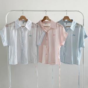 나야홍 / 빅사이즈반팔남방 V019L507 러블리롤업단가라셔츠 NO