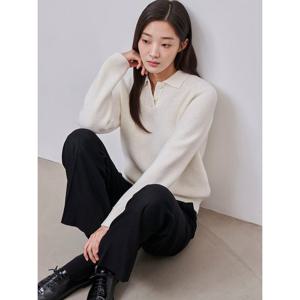 [빈폴레이디스]울 와플 조직 T칼라 풀오버 아이보리 (BF4951C050