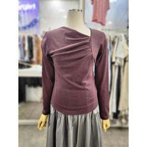 밸리걸 세이브존01 가을 언발 사선넥 셔링 스판 티셔츠 814430