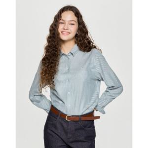 헤지스 여성 25FW 아이코닉 페더트윌 스트라이프 셔츠 그린 HSSH5DC84E2