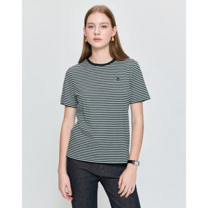 헤지스 여성 25FW Essential 코튼 모달 스트라이프 반팔 티셔츠 딥그린 HSTS5C811E3