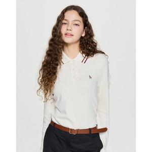 헤지스 여성 25FW 시즌오프클래식핏 니트라이크 솔리드 긴팔 폴로 티셔츠 아이보리 HSTS5D905IV