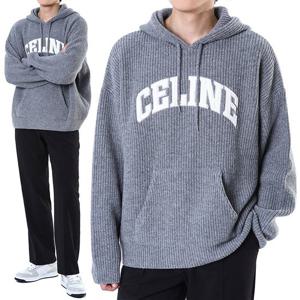 셀린느 시그니처 로고패치 100% 울 후드 리브드 니트 그레이/RY09M0R26 09GM