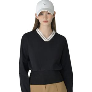 [헤지스골프] 블랙 여성 우븐 브이넥 맨투맨HWTS5C614BK
