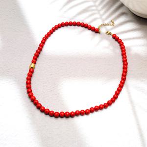 그레이스켈리 6mm마산옥 레드 원석 목걸이 NK1180